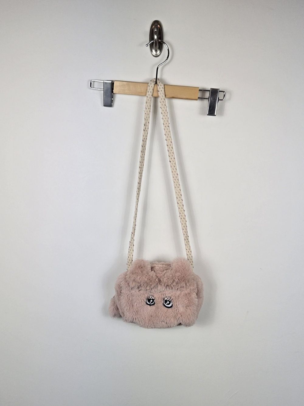 Zara Girls Pink Faux Fur Cat Crossbody Bag Kawaii Plush Purse 8x7